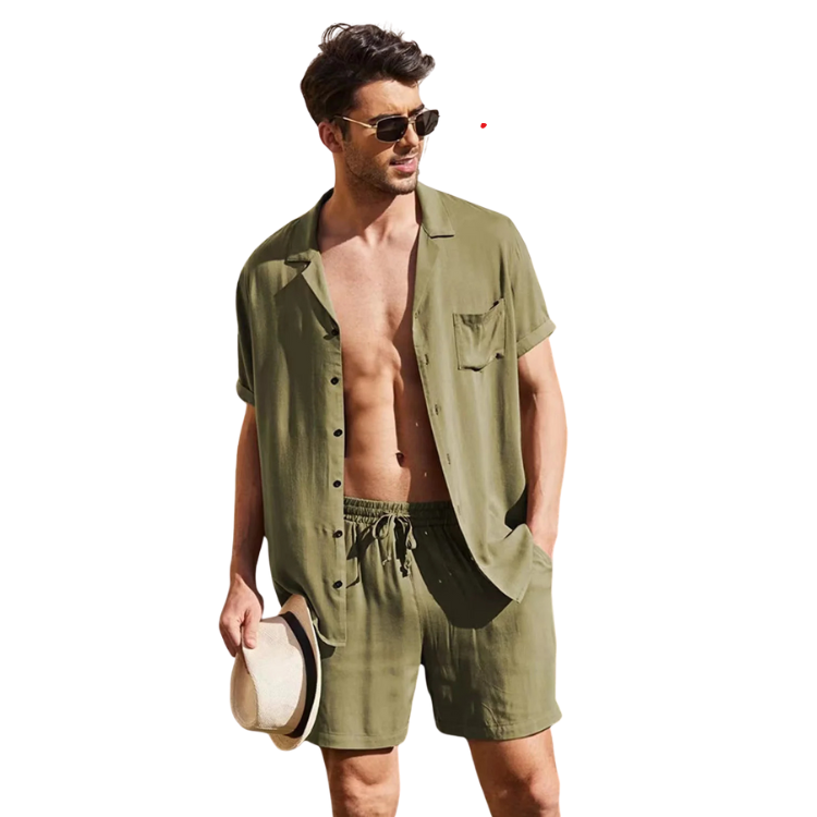 Euro Summer Short Sleeve Shirt + Shorts (2 Piece Outfit)