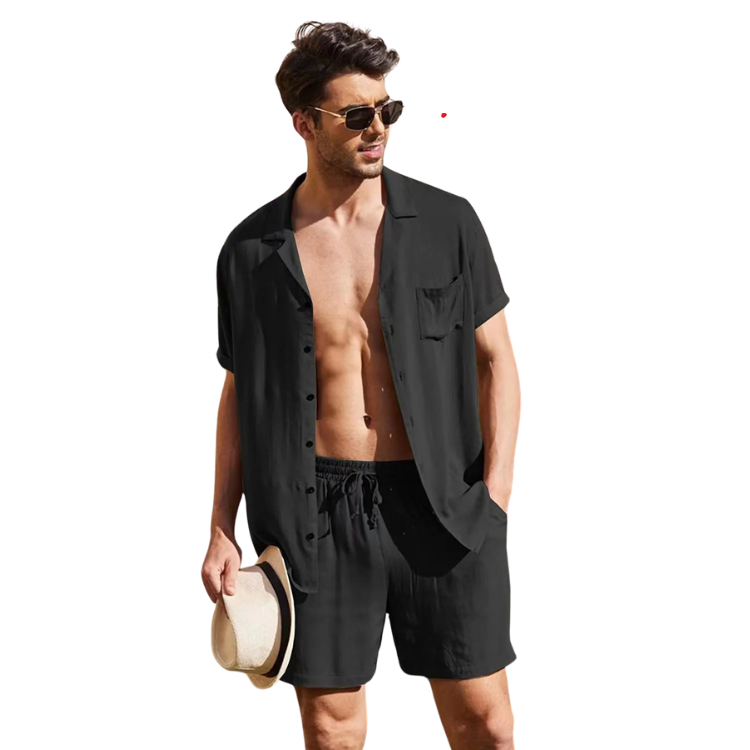 Euro Summer Short Sleeve Shirt + Shorts (2 Piece Outfit)
