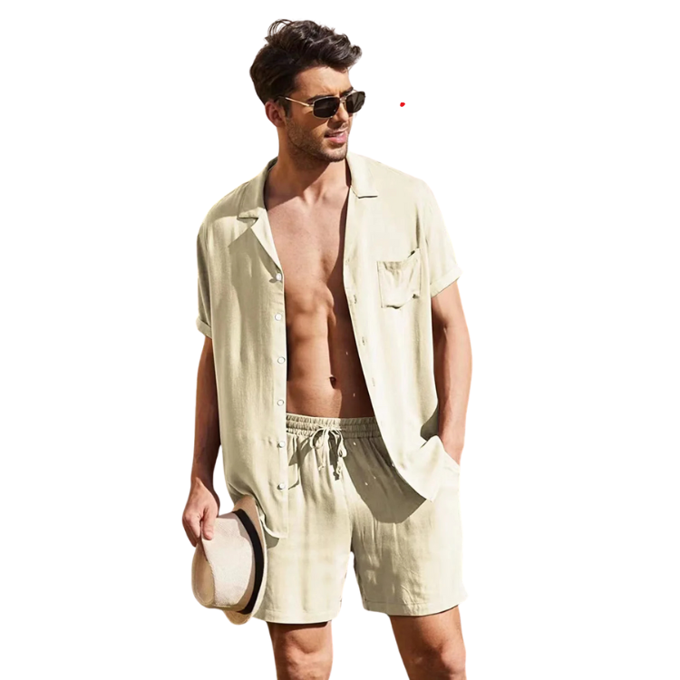 Euro Summer Short Sleeve Shirt + Shorts (2 Piece Outfit)