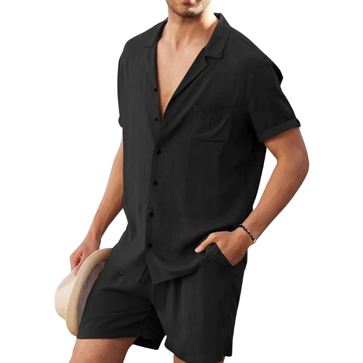 Euro Summer Short Sleeve Shirt + Shorts (2 Piece Outfit)