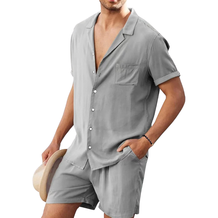 Euro Summer Short Sleeve Shirt + Shorts (2 Piece Outfit)