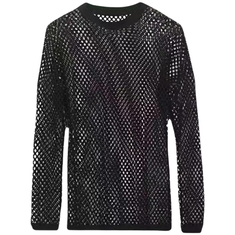 Black Mesh See-Through Long Sleeve Shirt