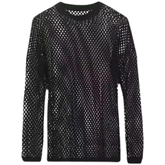 Black Mesh See-Through Long Sleeve Shirt