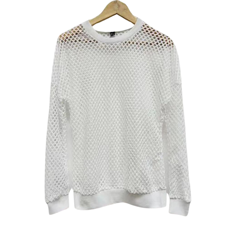 Black Mesh See-Through Long Sleeve Shirt