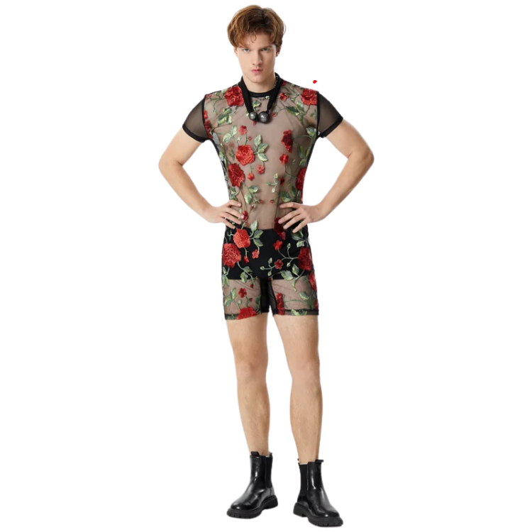 Floral Rose Mesh Romper
