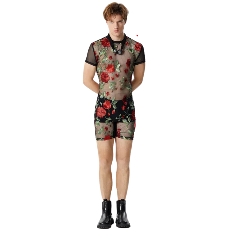 Floral Rose Mesh Romper