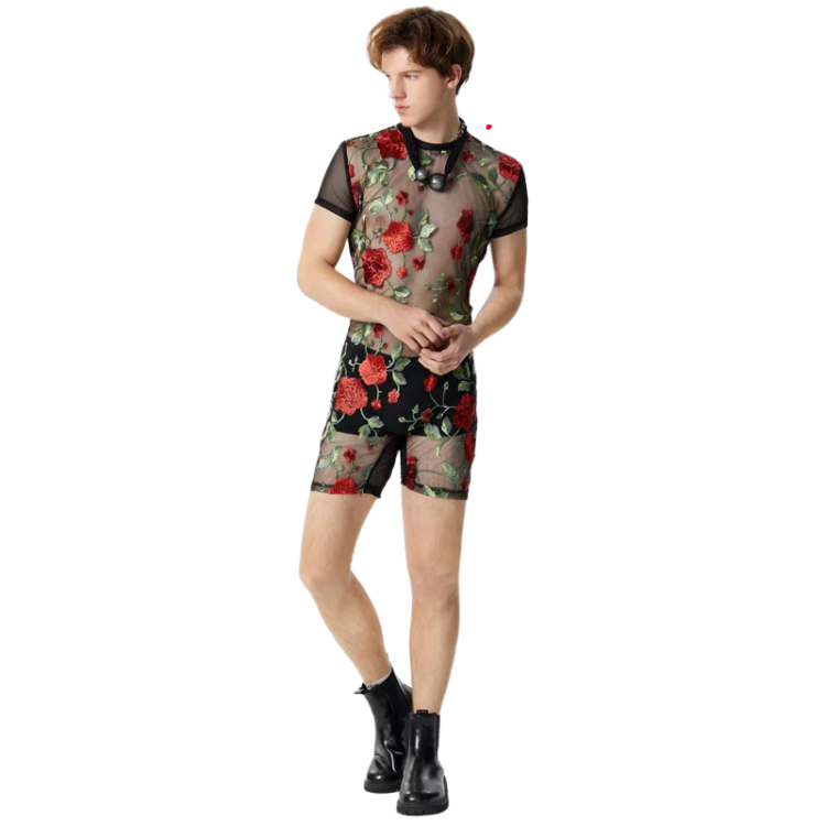 Floral Rose Mesh Romper