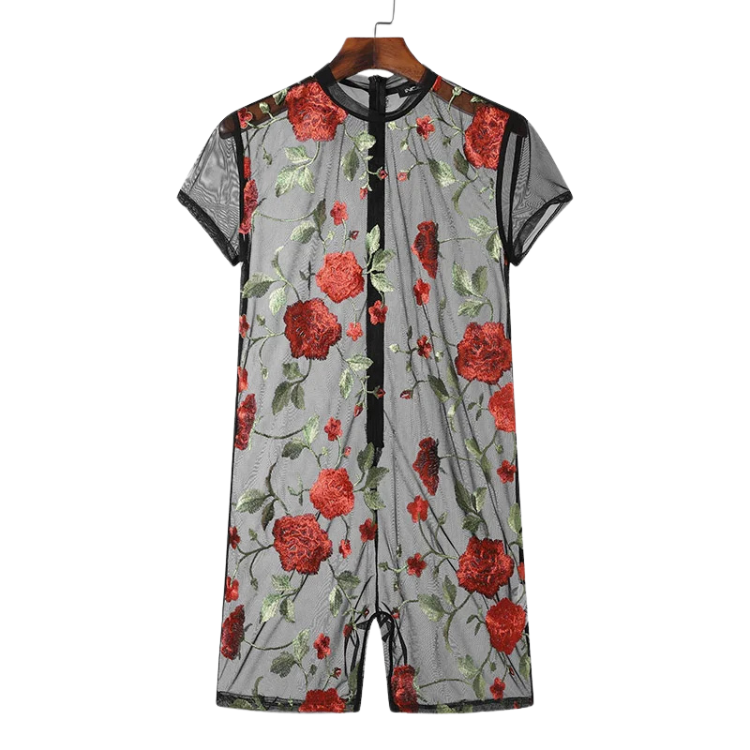 Floral Rose Mesh Romper
