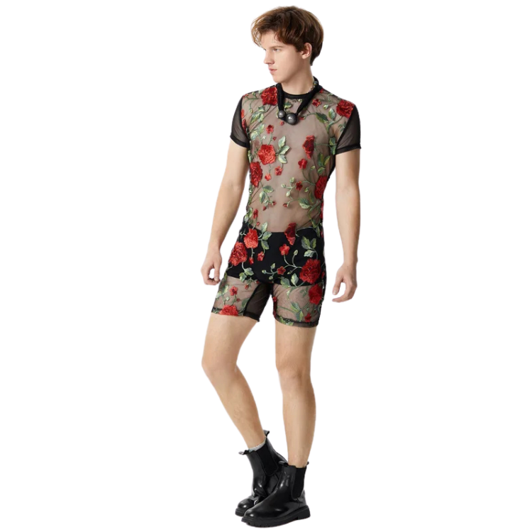 Floral Rose Mesh Romper