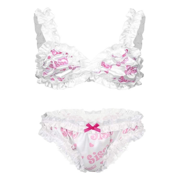 Genderfluid Ruffled Satin Lace Bralette Set