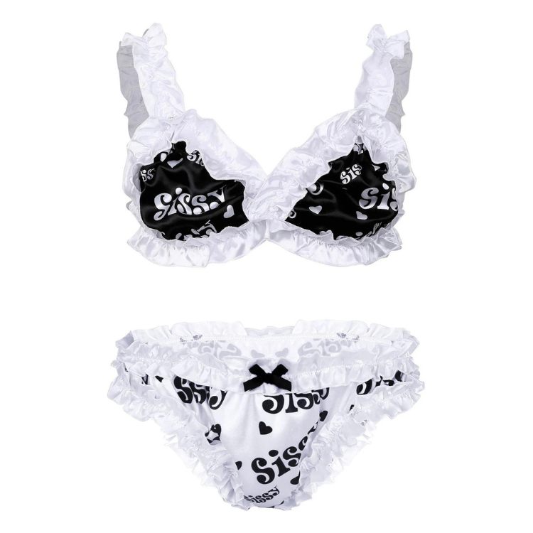 Genderfluid Ruffled Satin Lace Bralette Set