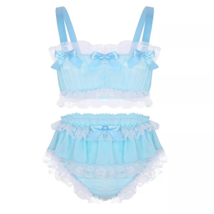 Genderfluid Ruffled Satin Lace Bralette Set