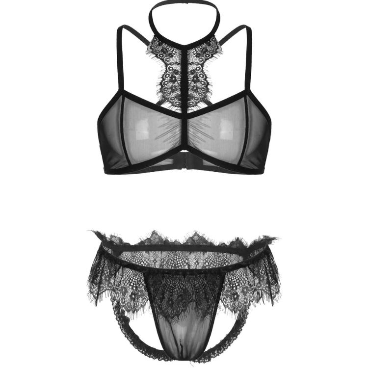 Genderfluid Ruffled Satin Lace Bralette Set