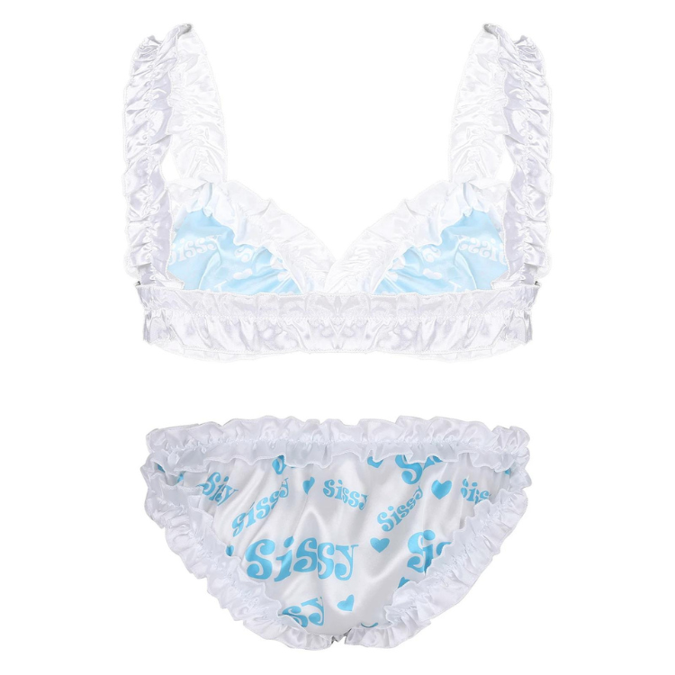 Genderfluid Ruffled Satin Lace Bralette Set