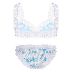 Genderfluid Ruffled Satin Lace Bralette Set