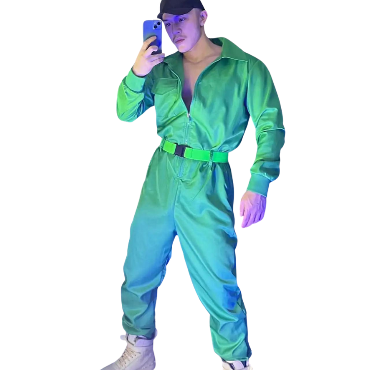 Green Hip-hop Overall Performance Costume Set