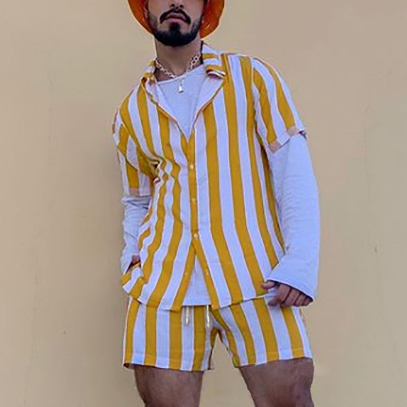 Festival Stripes Short Sleeve Shirt + Shorts (2 Piece Outfit)