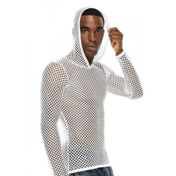 Hooded Long Sleeve Muscle Transparent Tee