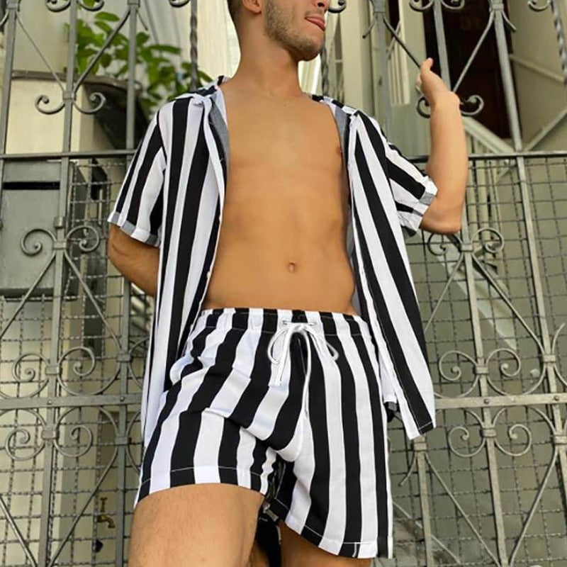 Festival Stripes Short Sleeve Shirt + Shorts (2 Piece Outfit)