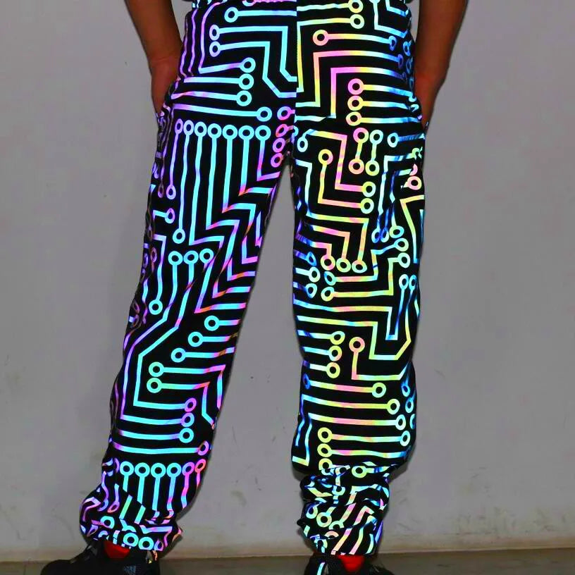 Fluorescent Circuit Reflective Festival Hoodie Jacket + Pants