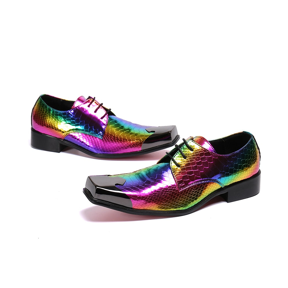 Rainbow Snakeskin Wing-Tip Dress Shoes