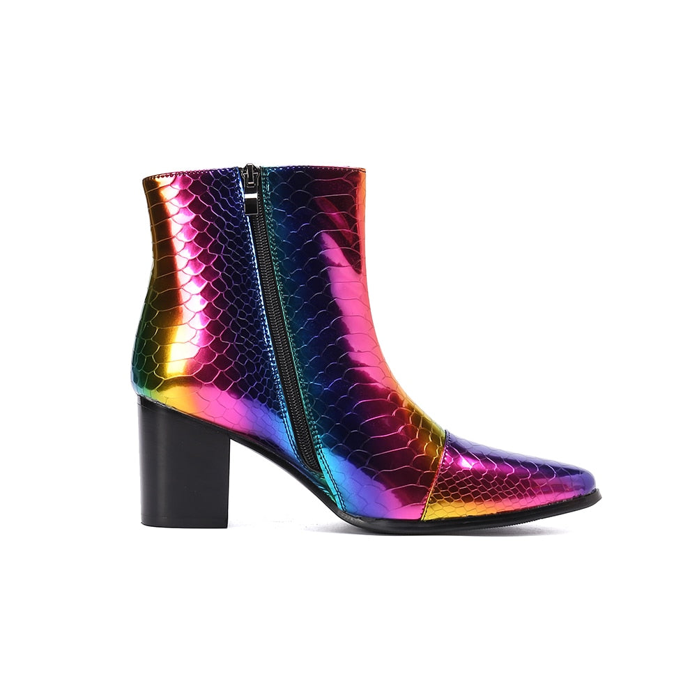 Rainbow Snakeskin Party Boots