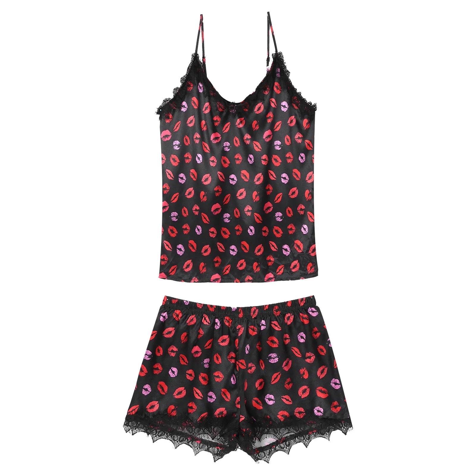 Lace Trim Lover Pajama Set With Shorts