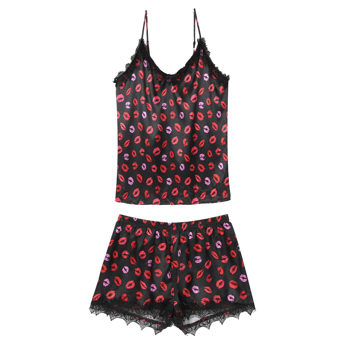 Lace Trim Lover Pajama Set With Shorts