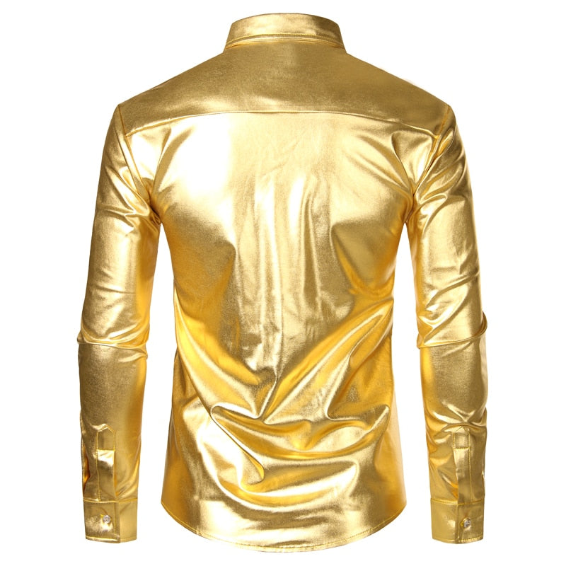Glam Glitter Gold Long Sleeve Dress Shirt