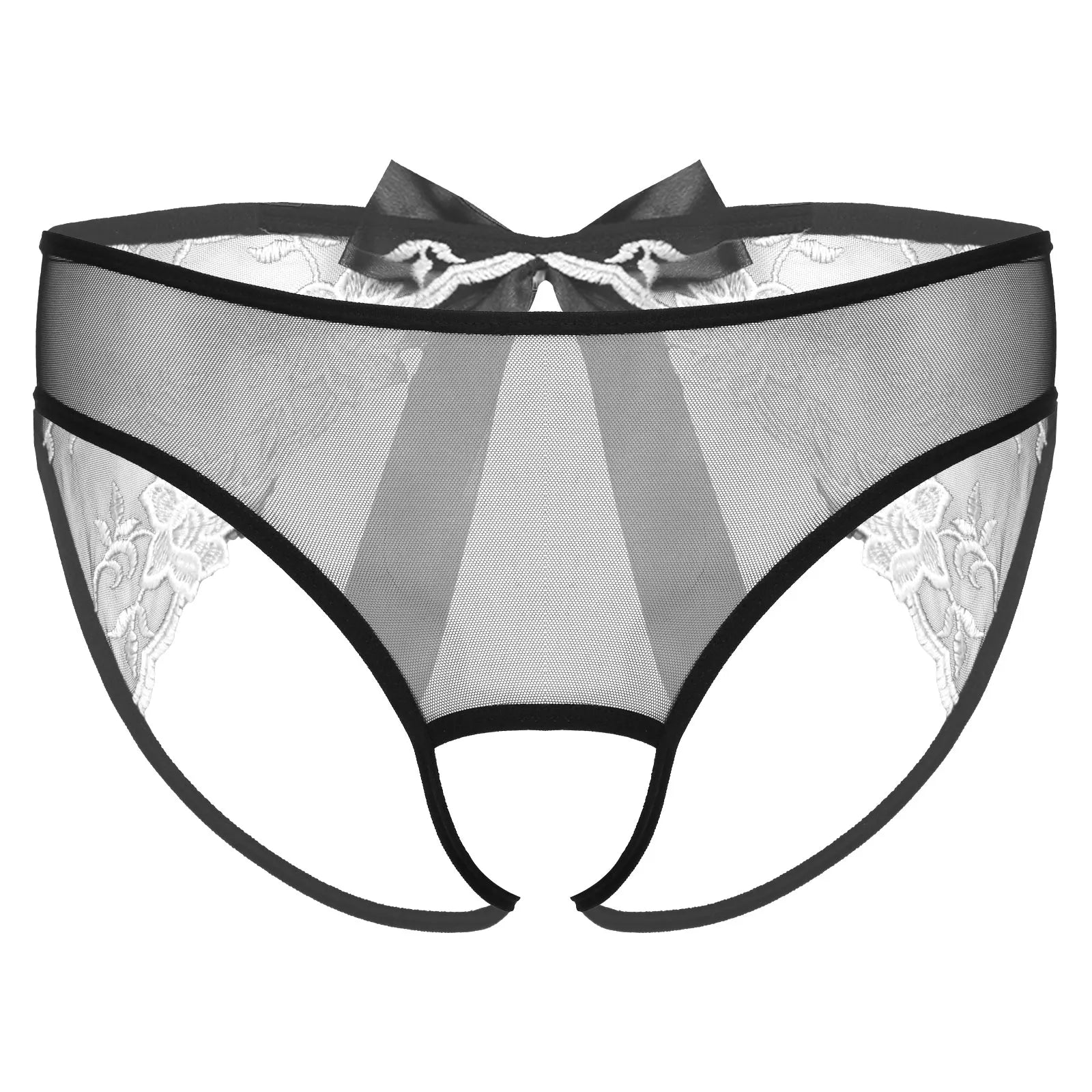 Open Crotch Embroidered Mens Lace Briefs