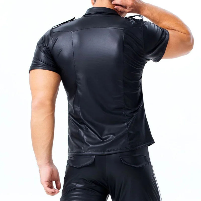 Skinny Leather Look Men's T-Shirt