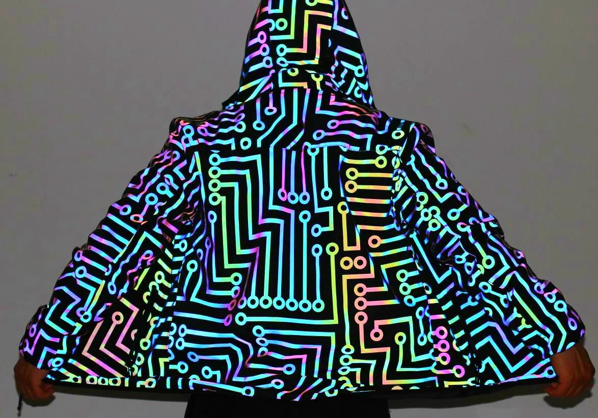 Fluorescent Circuit Reflective Festival Hoodie Jacket + Pants