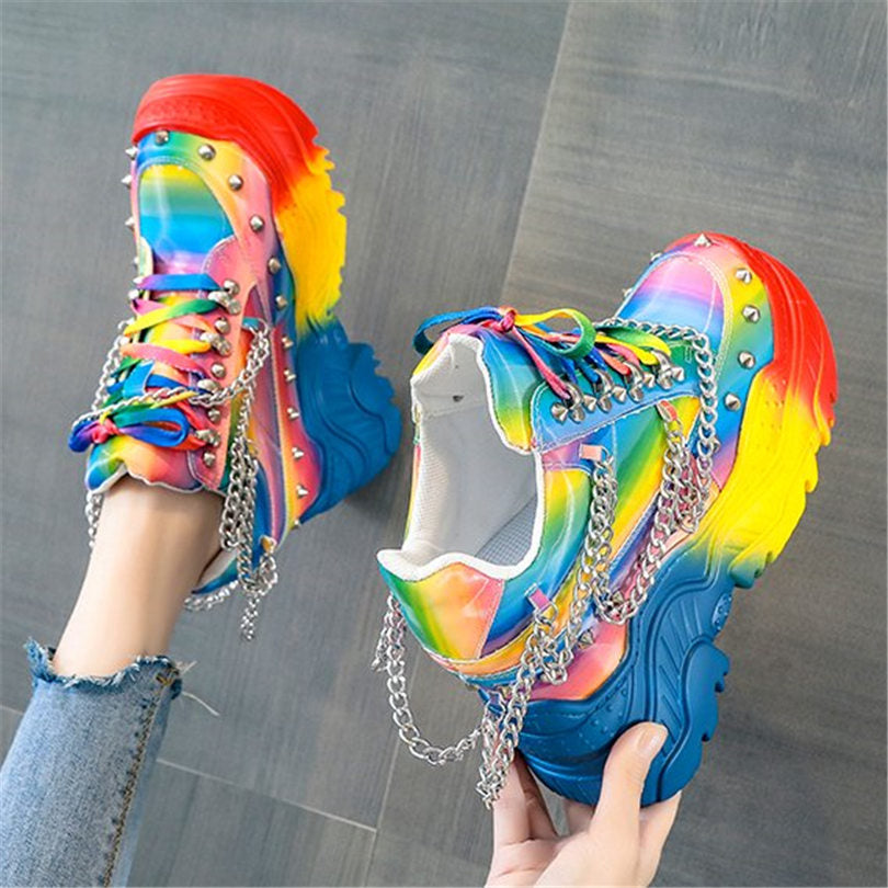 Spike Studded Acid Rainbow Sneakers