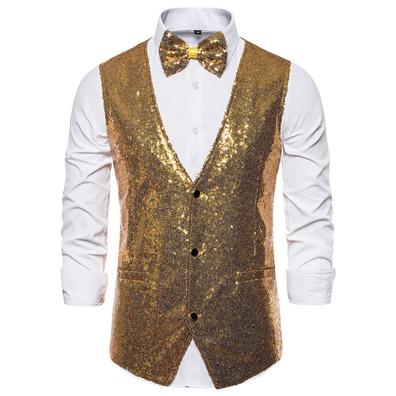 Gala Glitz Sparkling Waistcoat With Bowtie