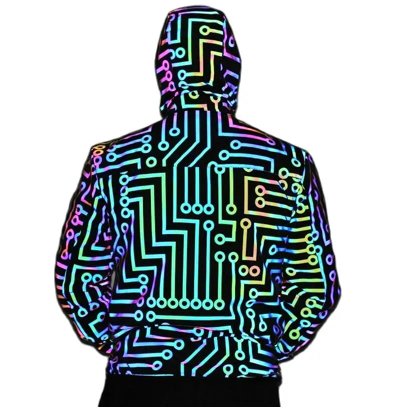 Fluorescent Circuit Reflective Festival Hoodie Jacket + Pants