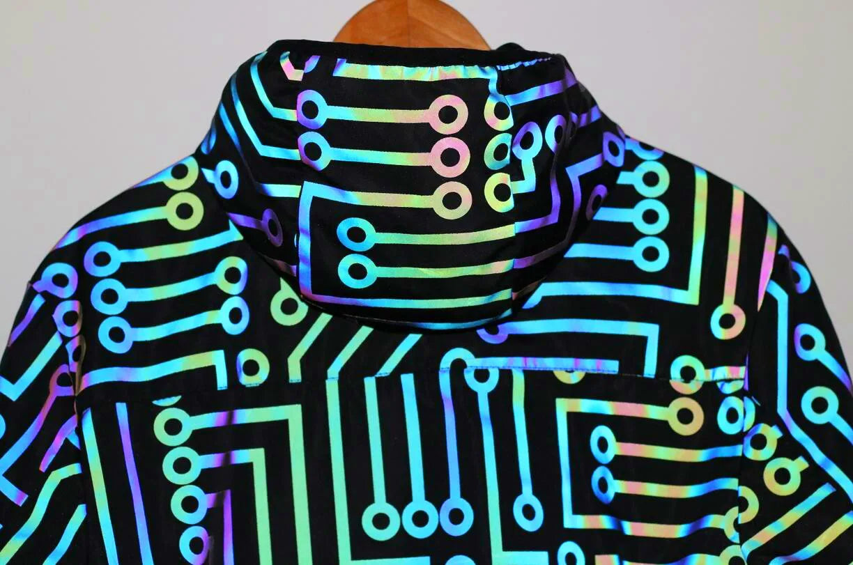 Fluorescent Circuit Reflective Festival Hoodie Jacket + Pants