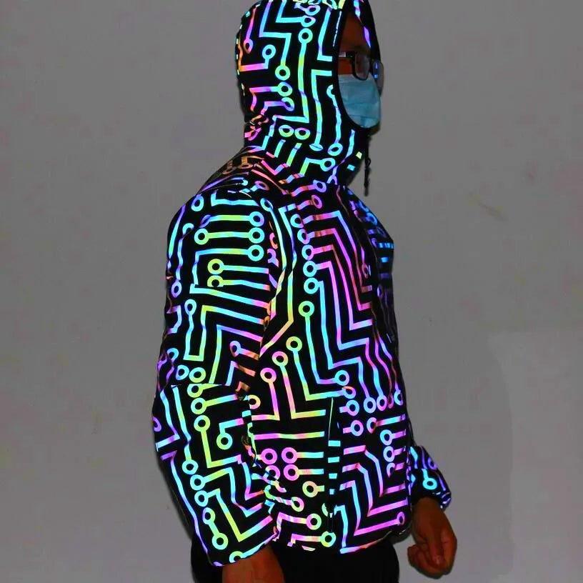Fluorescent Circuit Reflective Festival Hoodie Jacket + Pants