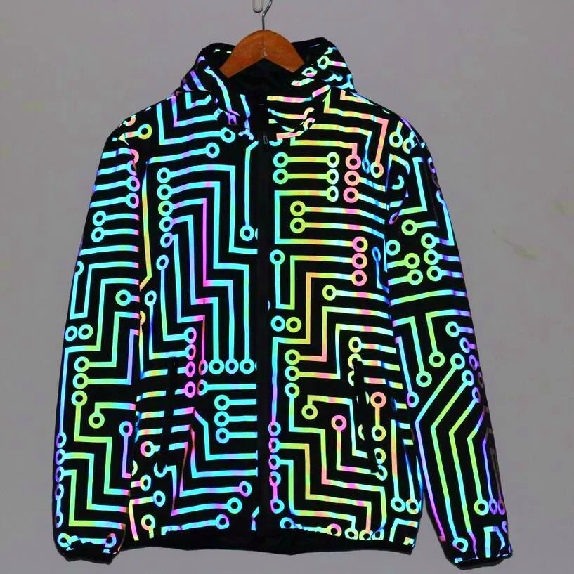 Fluorescent Circuit Reflective Festival Hoodie Jacket + Pants