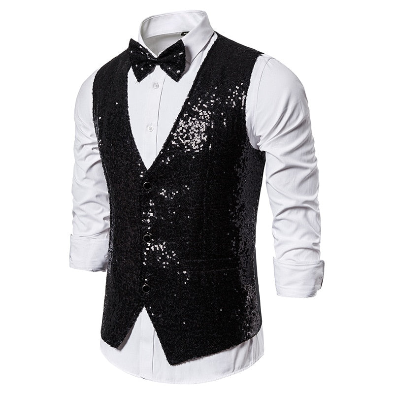 Gala Glitz Sparkling Waistcoat With Bowtie