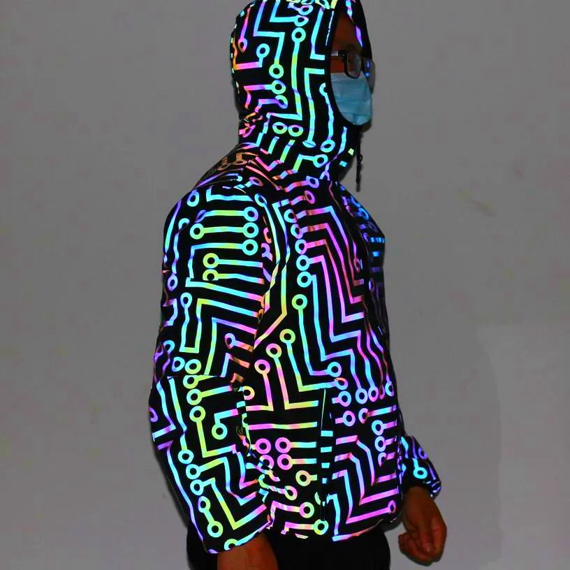 Fluorescent Circuit Reflective Festival Hoodie Jacket + Pants