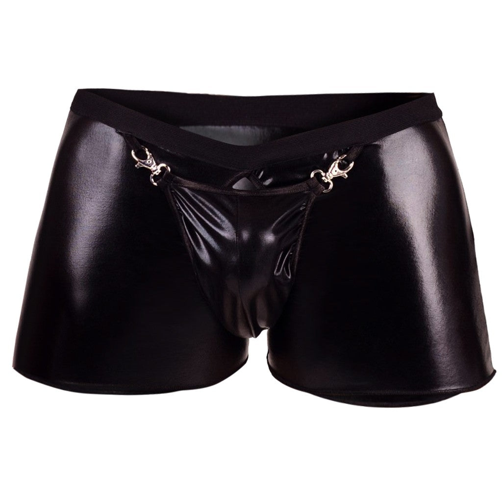 Open Crotch PU Leather Boxer Shorts