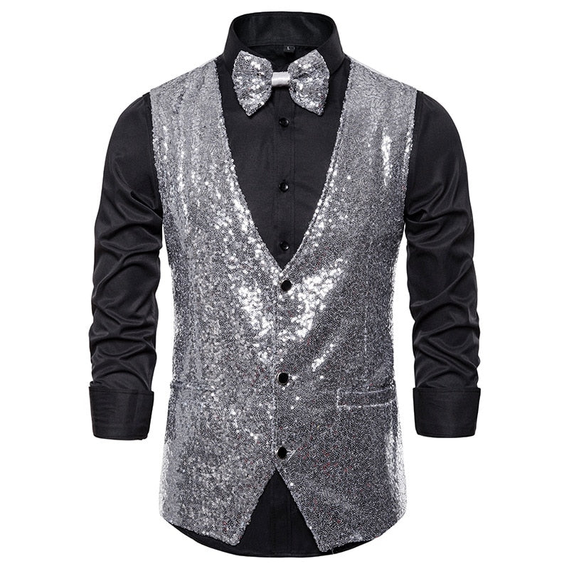 Gala Glitz Sparkling Waistcoat With Bowtie