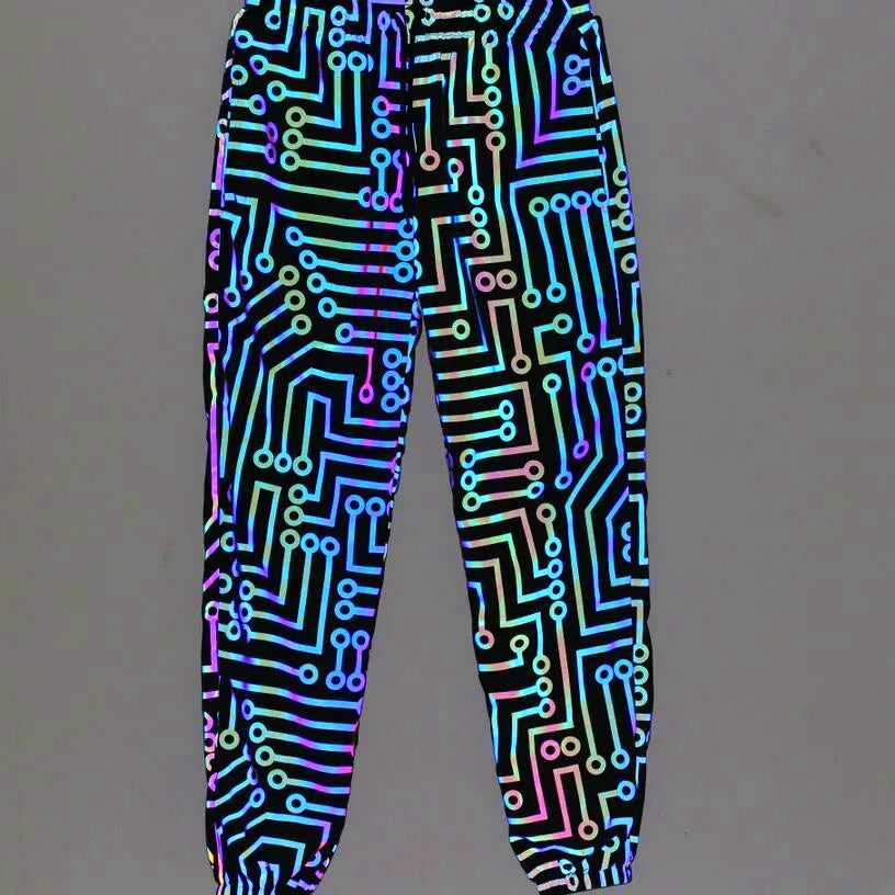 Fluorescent Circuit Reflective Festival Hoodie Jacket + Pants