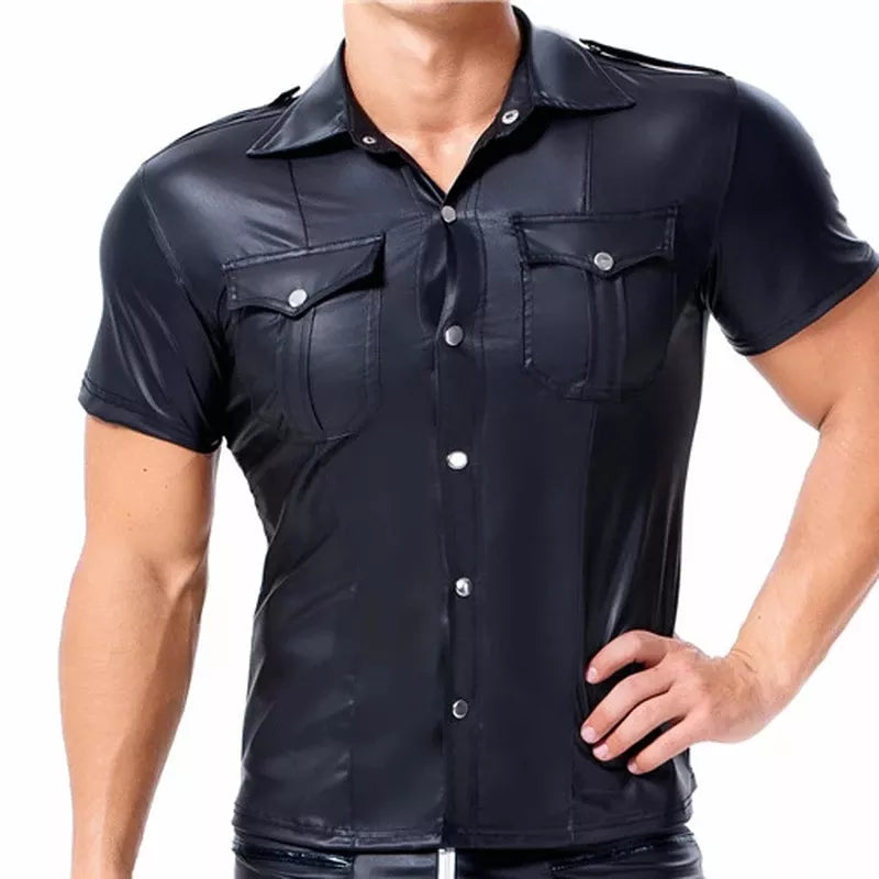 Skinny Leather Look Men's T-Shirt