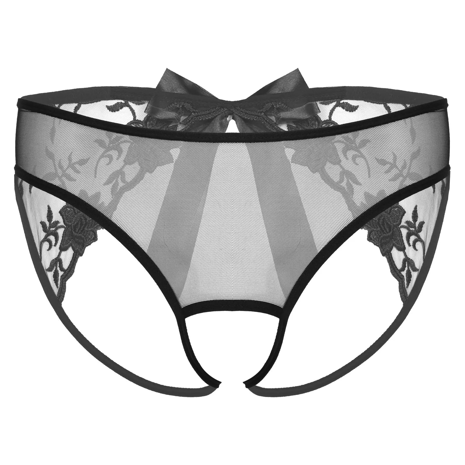 Open Crotch Embroidered Mens Lace Briefs
