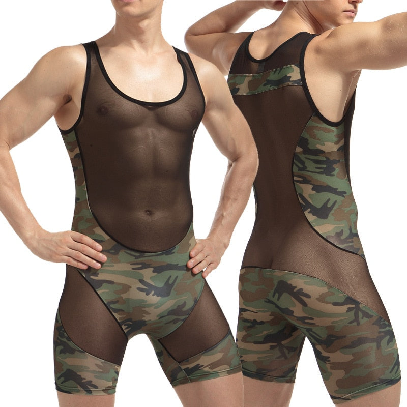 Men's Camouflage Army Mesh Bodysuit