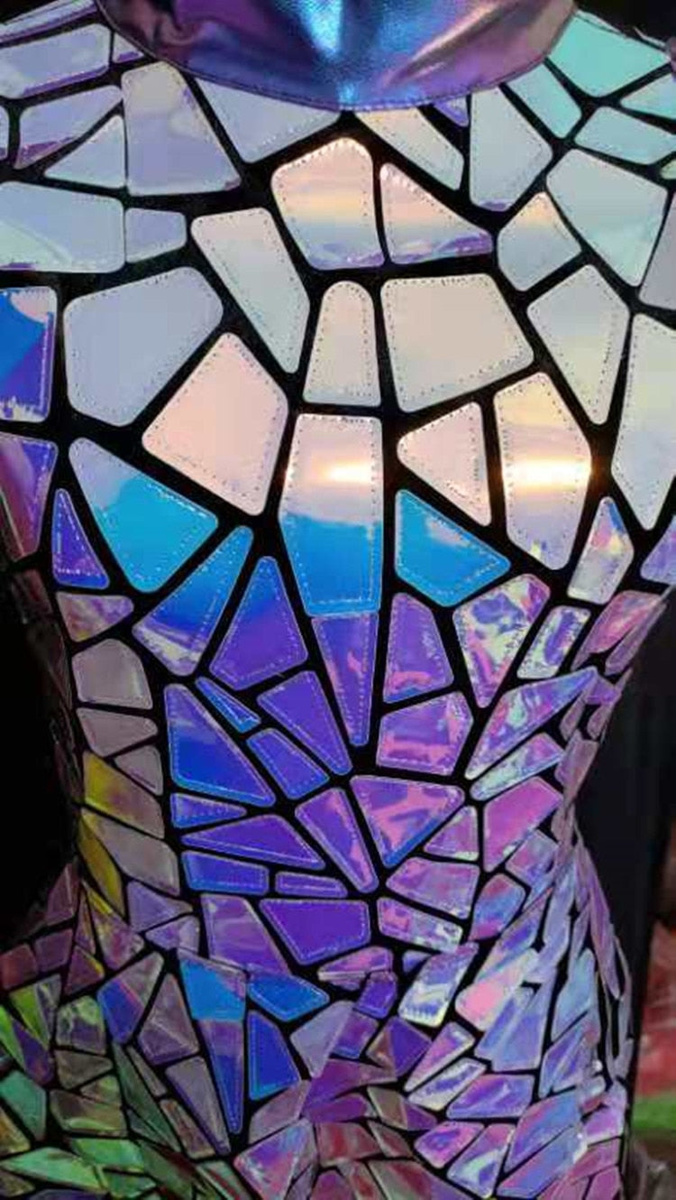 Purple Broken Mirror Sleeveless Dress