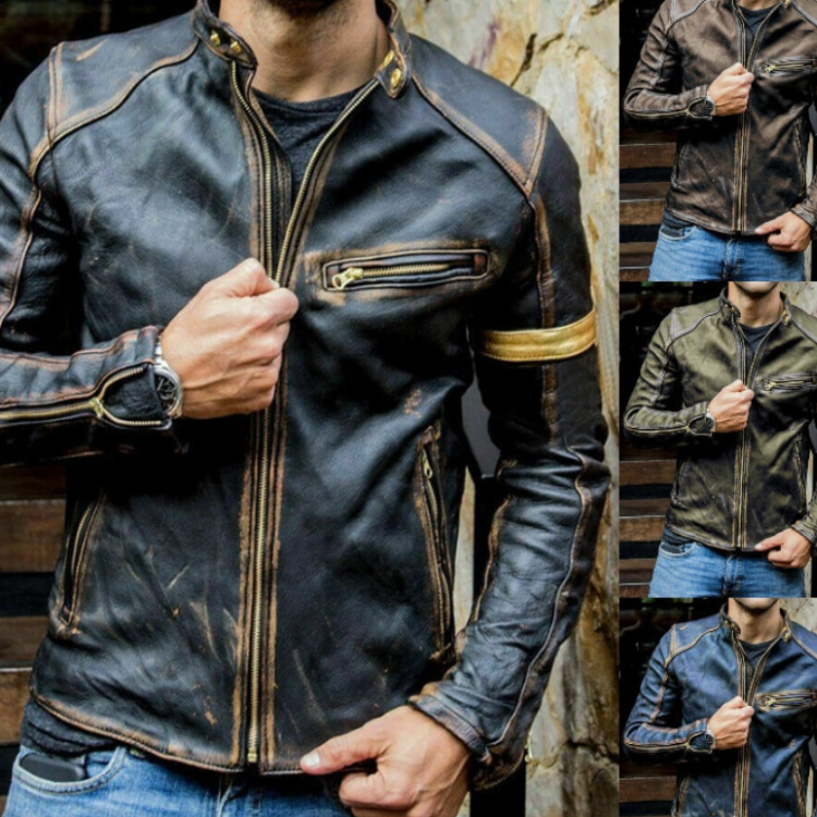 Handmade Distressed Biker PU Leather Jacket