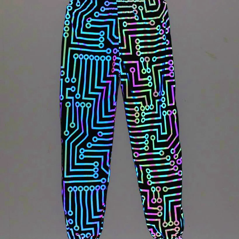 Fluorescent Circuit Reflective Festival Hoodie Jacket + Pants