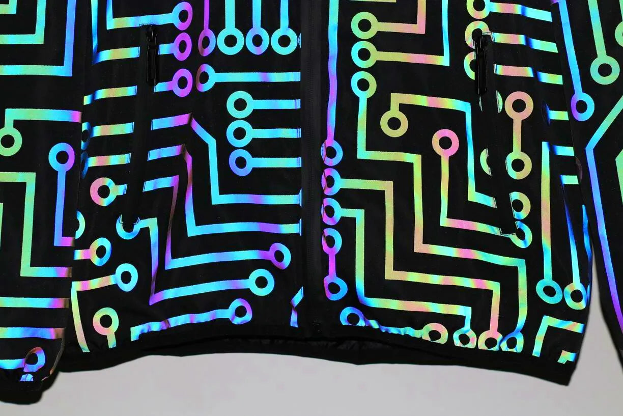 Fluorescent Circuit Reflective Festival Hoodie Jacket + Pants